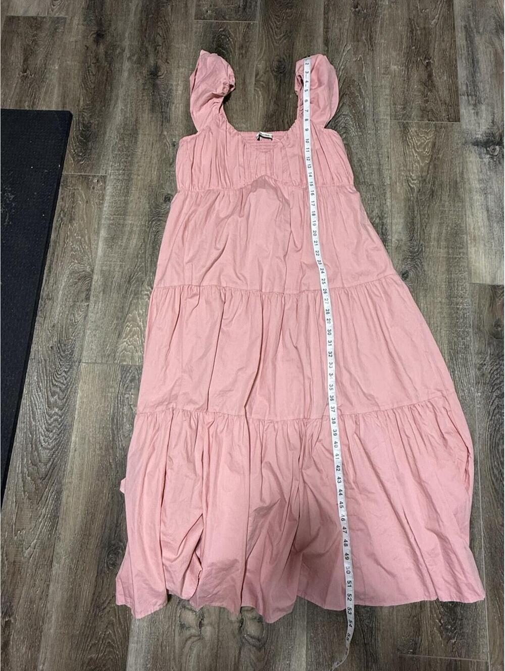 Abercrombie & Fitch Pink Poplin Tiered Smocked Square Neck Maxi Dress XLT - Picture 5 of 8